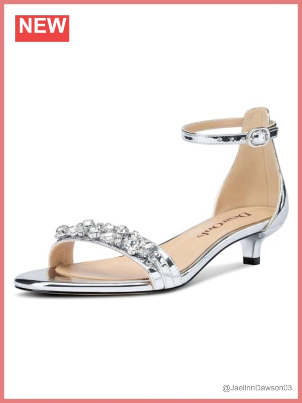 Kitten Heel Ankle Strap Sandals Rhinestone Crystal Open Toe Office Summer Heels